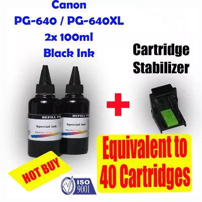 Canon Ink Bulk Refill Black PG640 PG640XL MG2160 MG3160 MG4160 MX376 (2 X 100ml) • $16.50