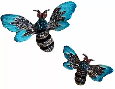 Vintage Marcasite Bees Bugs Enamel Pins Brooches Silver Tone Rhinestone Eyes • $14.99