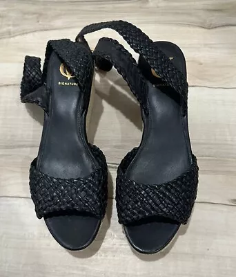 VC Signature Vince Camuto 10 Black Woven Leather Platform Wedges Ankle Strap • $64