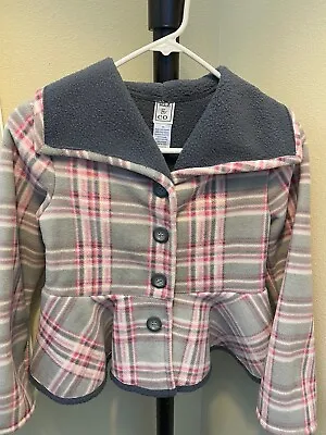 Mack And Co Girls Gray & Pink Plaid Fleece Ruffle Coat / Jacket Size 6x • $12