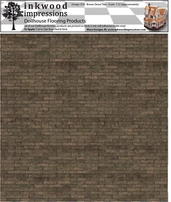 Dollhouse Flooring 6 Mil Peel & Stick Vinyl 12  X 12  - Brown Stone Tiles 014 • $6