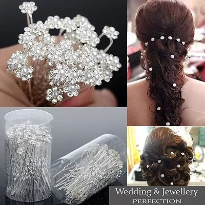 £2.95 • Buy Flower Wedding Hair Pins Bridesmaid Crystal Diamante Pearls Bridal Clips Grips