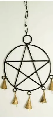 Hanging Pentagram In Black With Bells Wicca Pagan Decoration Spirits Mobile • £8.99