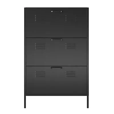 RealRooms Shadwick 3 Door Locker Style Metal Shoe Storage Cabinet Black • $224.99