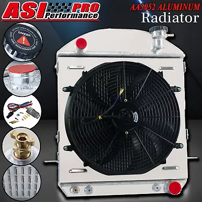 4 Row Aluminum Radiator Shroud Fan For 1917-1927 Ford Model T-Bucket Chevy V8 • $284.95