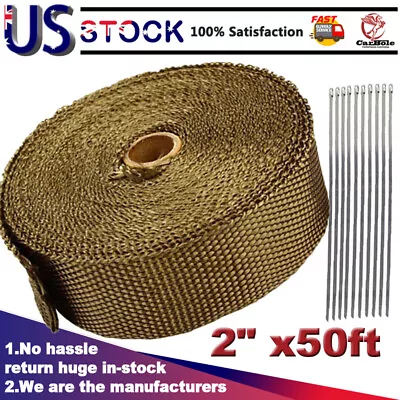 2  X50ft Roll Titanium Header Turbo Pipe Manifold Exhaust Heat Wrap Tape 10 Ties • $22.59