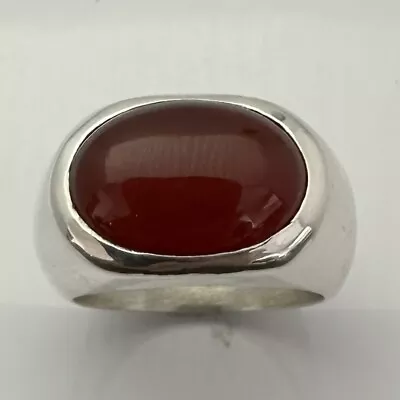 MJG STERLING SILVER MEN'S RING. 18 X 13mm CARNELIAN CABOCHON.  SZ 10  3/4 • $96.80