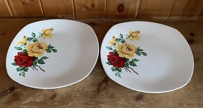 2 Vintage Midwinter Stylecraft Yellow And Red Rose Side Plates 1960s • £10