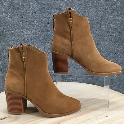 MIA Boots Womens 8 M Casual Back Zip Ankle Bootie Brown Suede Leather Heels • $28.04