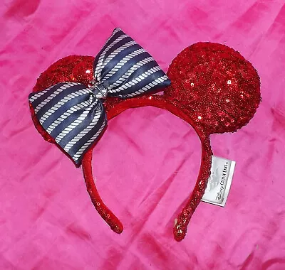 🏰 Disney Parks Cruise Line Minnie Mouse Ears Red Sequin Headband Cap Hat • $6.95