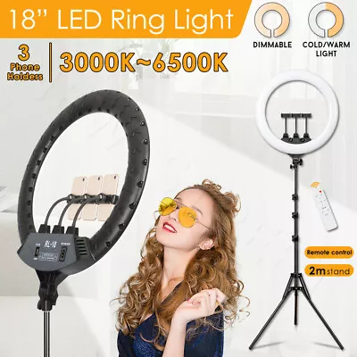 18  Dimmable LED Ring Fill Light Stand Tripod Bluetooth Phone Holder Photo Lamp • $77.90