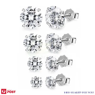 $5.99 • Buy 2PCS Earrings Cubic Zirconia Ear Studs Sterling Silver Surgical Steel Available 