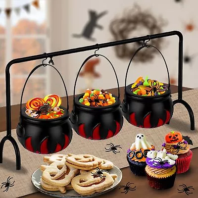 3 Pack Halloween Witch Cauldron Candy Servers Bowls Decor Plastic Kettle Ligh... • $32.71