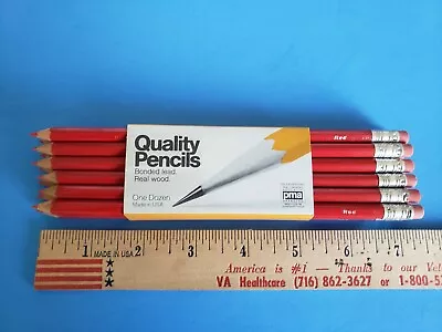 12- Vintage NOS Faber Castell American Checking 24048 1007 Red Pencils W/Erasers • $11.95