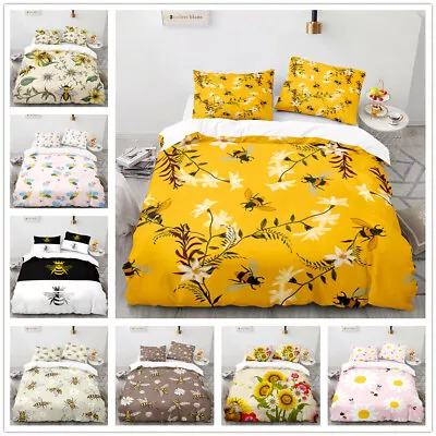 Bedding Set Honey Bee 3D Printed Duvet Cover & Pillowcase(s) Gift Single Double • £10.79