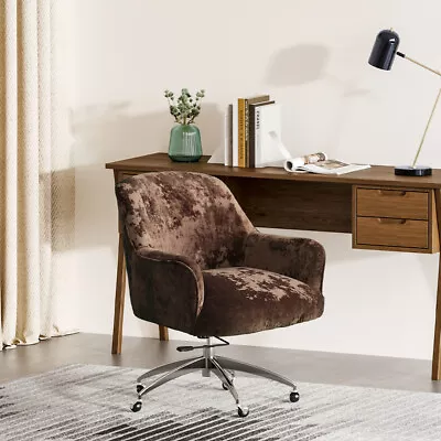 Coffee Crushed Velvet Home Office Chair Swivel Gas Lift Mid Back Armchair Chairs • £99.95