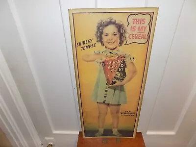 Vintage Shirley Temple Quaker Puffed Wheat Cardboard Store Advertising Sign • $165