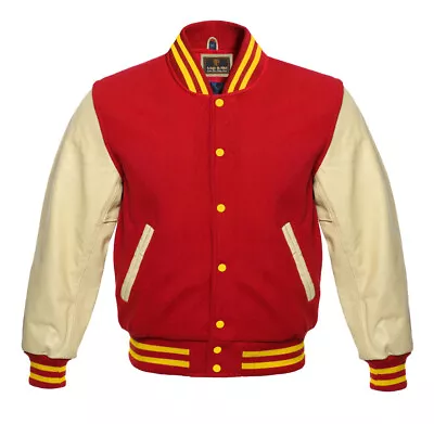 Varsity Letterman Baseball School Team Class Jacket Wool & Real Leather Sleeves • $119.99