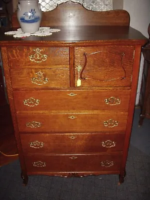 Antique Oak Highboy Dresser Ornate Carvings 6 Drawer & Hatbox Bureau 1900's • $1095