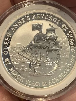 BLACK FLAG QUEEN ANNE'S REVENGE BLACKBEARD 1oz .999 SILVER COIN 2019 TUVALU • £104.99