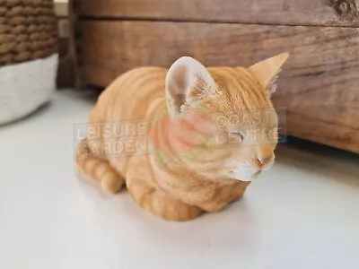 Garden Resin Animal Statue Gift Ornament Gift Pet Ginger Sleeping Cat • $34.99