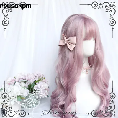 Sweet Lolita Dolly Girl Pink Long Curly Hair Wig Harajuku Daily Hairpiece • $37.99