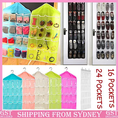 $9.88 • Buy 16/24 Pocket Shoe Holder Bag Organiser Over Door Hanging Shelf Rack Storage Hook