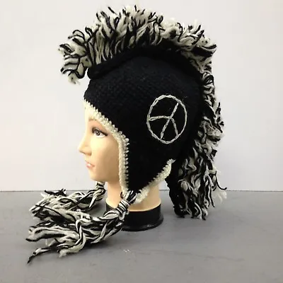 Mohawk Hand Knitted Himalayan Wool Peace & Love Beanie Trooper Hat Made In NEPAL • $12.99