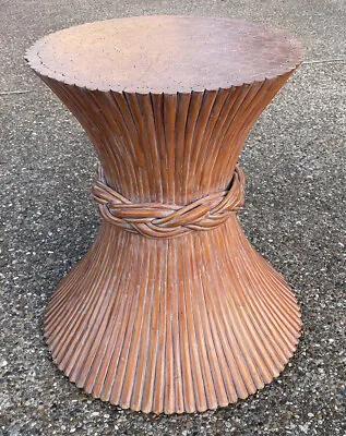 McGuire Rattan Sheaf Of Wheat Pedestal Dining Table With 48  Glass 3/4  Thick • $2250