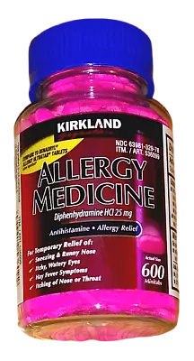 Kirkland Allergy Medicine 25mg 600 Tablets Compare To Benadryl Exp 06/2025 • $11.17