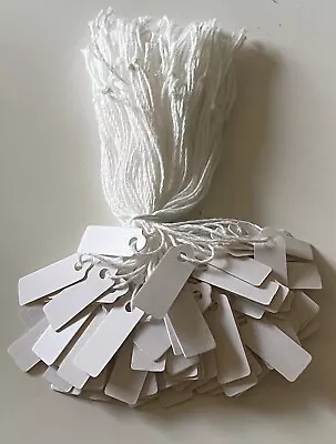 £1.99 • Buy 100 White Strung Tie Tags Labels Retail Jewellery With String 9 Mm X 24 Mm