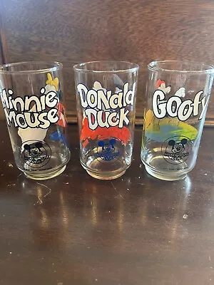 Mickey Mouse Club Glass Tumbler Lot Of 3 Minnie Goofy Donald Vintage Disney 12oz • $15