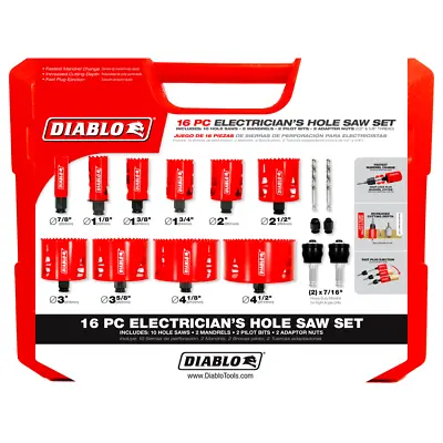 NEW FREUD Diablo DHS16SEL 7/8  - 4-1/2  Electrician Bi-Metal Hole Saw Set 16pc • $129.99