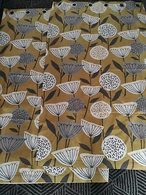  Dunelm Eyelet Curtains 90  Wide  X 72  Drop Grey Mustard Flower Leaf  • £25