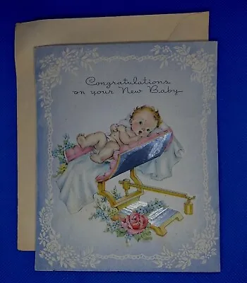 VINTAGE Greeting Card NOS 40'S Congrats On Your New Baby W/ Envelope Unisex • $5