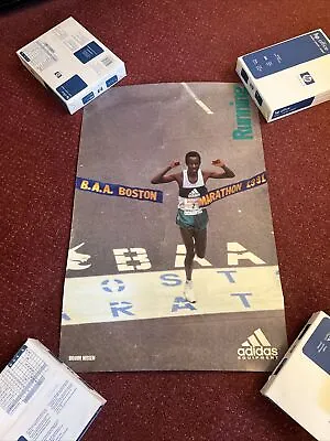 Vintage 1991 Boston Marathon Poster Ibrahim Hussein Adidas Wow 🔥 • $39.99