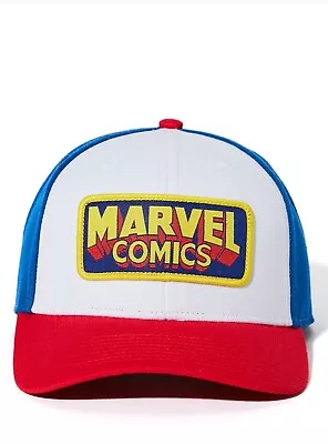 New Marvel Patch Mens' Comic Scenes Red Blue White Precurve Snapback Cap  • $17.49