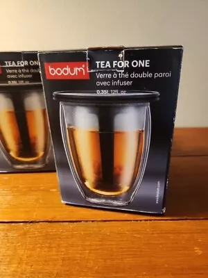 Lot 2 Bodum Tea For One Infuser Double Wall Glass Cups Mugs Large 12 Oz Sz New • $25.50