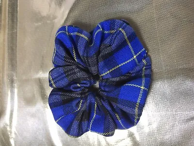 Handmade Royal Blue Grey And Yellow Skye Tartan Hair Scrunchie Bobble • £2.90