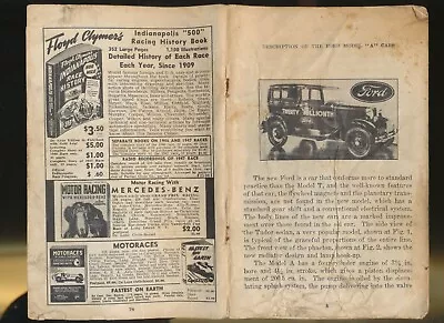 Description Of The Ford Model  A  Cars - VINTAGE 78 Page Booklet - 5x8 Inches • $6.77