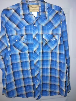 Mens Western Shirt Wrangler SIZE LARGE PEARL SNAPS DOUBLE POCKETS LONG SLEEVES  • $20