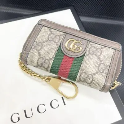 GUCCI Coin Purse Key Case Leather Wallet GG Marmont Brown PVC Sherry Line Auth  • $195