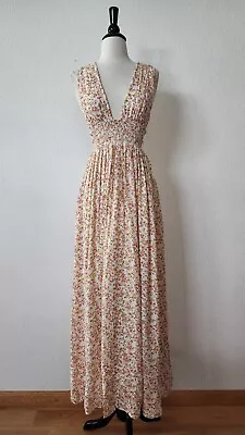 Anthropologie Maxi Dress New Size Medium White Floral Cut Out Smocked Boho • $55