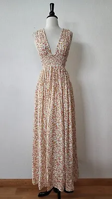 Anthropologie Maxi Dress New Size Small White Floral Cut Out Smocked Boho Granny • $55