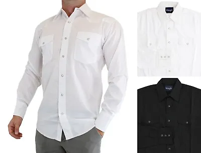 Wrangler Men's Western Dress Shirt Long Sleeve 2-Pocket Serged Hem Pearl Snaps • $21.99