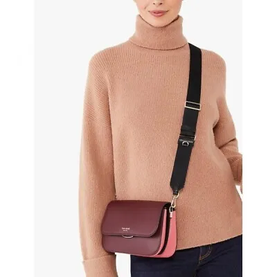 KATE SPADE Crossbody Women Bag Colourblock Buddie Medium Leather Burgundy Pink • $235
