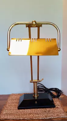 Vintage Brass Bankers Piano Desk Lamp 21  H Push Button Switch On Base • $48