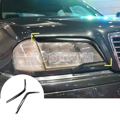 Carbon Fiber Headlight Eyebrow Eyelid Cover Trim For Benz C-Class W202 1993-2000 • $56.89