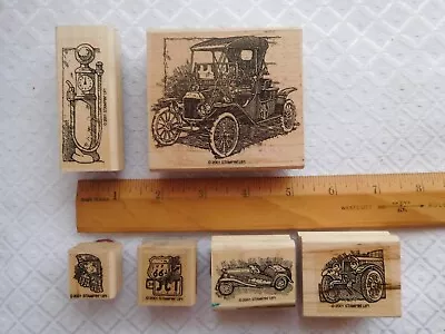 Stampin Up Antique Autos Cars Wood Rubber Stamps 2001 Gas Pump Set Of 6 • $16.99