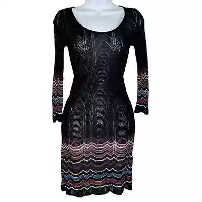 Missoni XS Black Perforated Thin Knit Sweater Dress Zig Zag Detail *flaw • $36.10